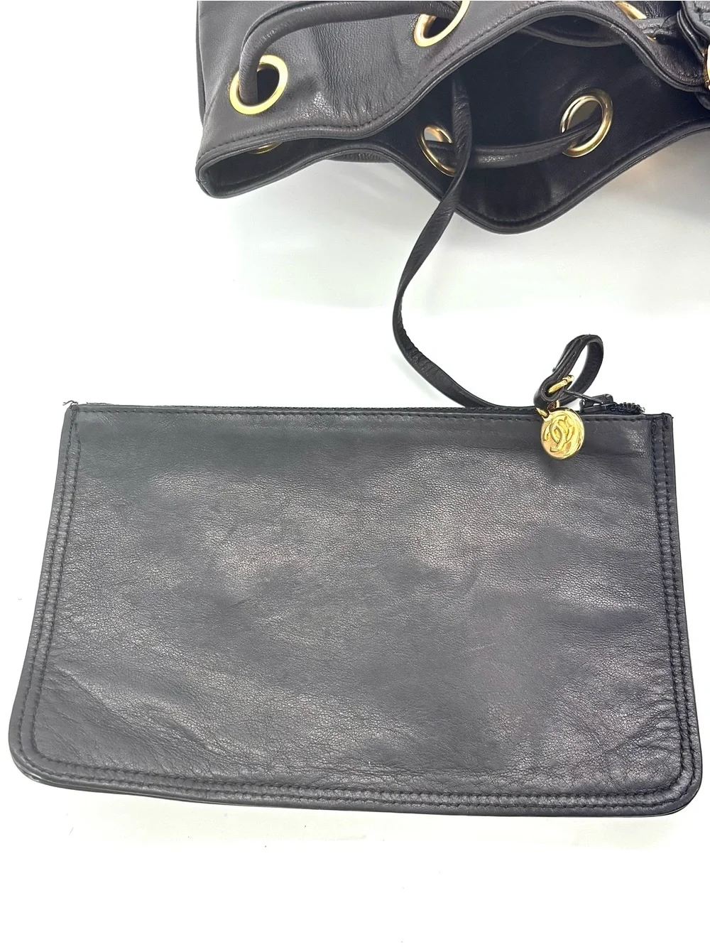 Chanel Vintage Black Lambskin Timeless CC Drawstring Backpack Gold Hardware